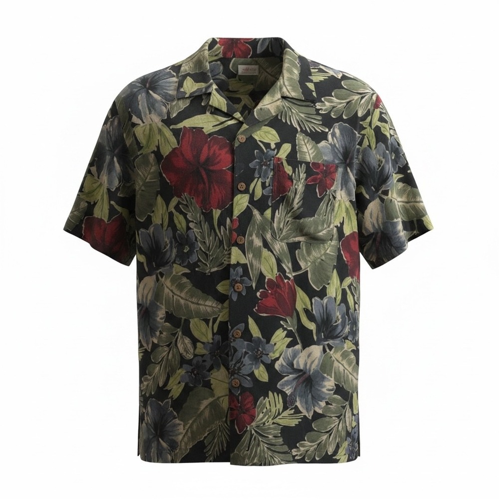 Paradise Collection Button Down Mens XXL Black Silk Excellent Tropical Floral